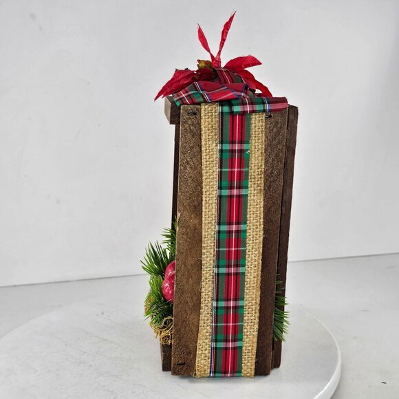 Handcrafted Music Box Nutcracker Christmas Rustic Burlap Ribbon Naturart By June - Picture 2 of 8